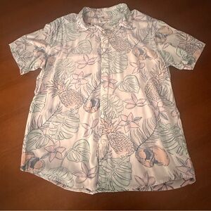 Men’s Endless Summer Button Shirt Tropical Hawaiian Aloha Size Large White Blue